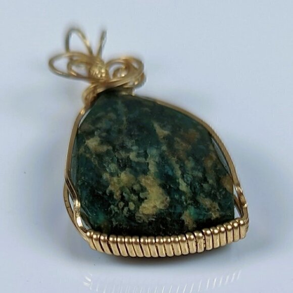 Gold Wire Wrapped Amazonite Pendant - Picture 7 of 10